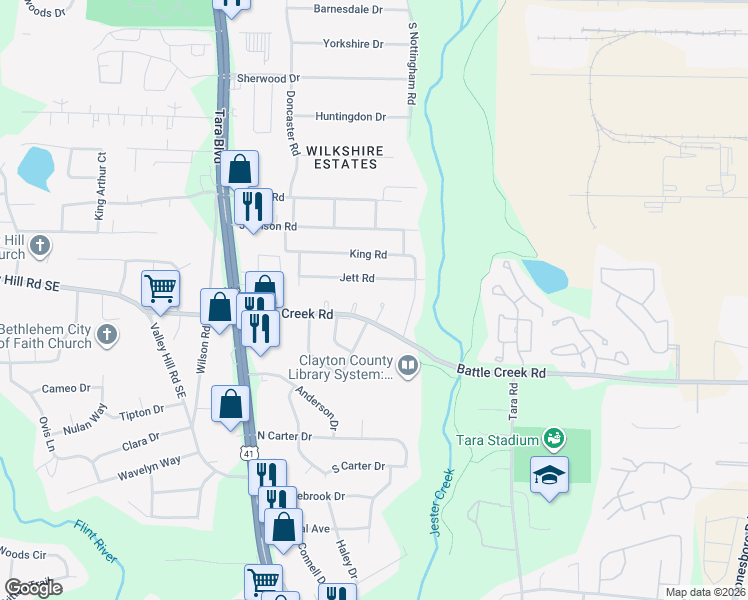 map of restaurants, bars, coffee shops, grocery stores, and more near 831 Jett Road in Jonesboro