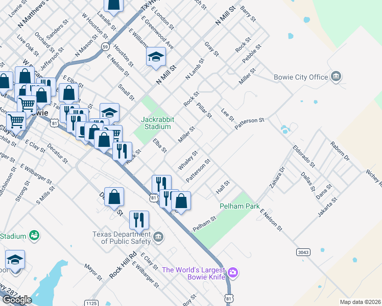 map of restaurants, bars, coffee shops, grocery stores, and more near 512 Whaley Street in Bowie