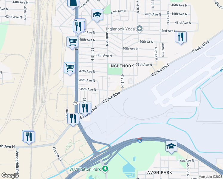 map of restaurants, bars, coffee shops, grocery stores, and more near 4006 35th Avenue North in Birmingham