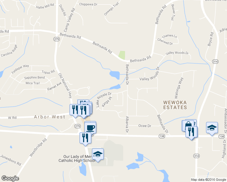 map of restaurants, bars, coffee shops, grocery stores, and more near 500 Kings Place in Riverdale