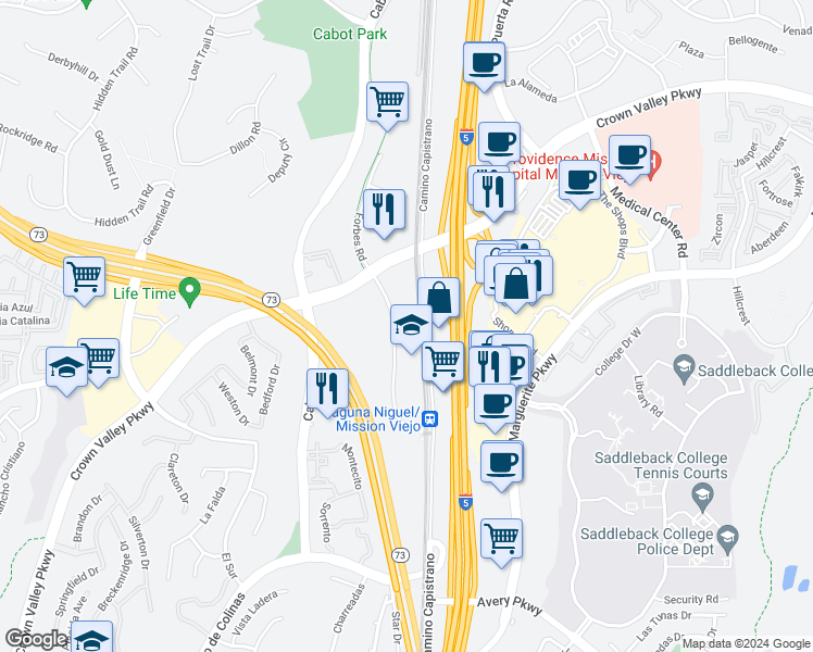 map of restaurants, bars, coffee shops, grocery stores, and more near in Laguna Niguel