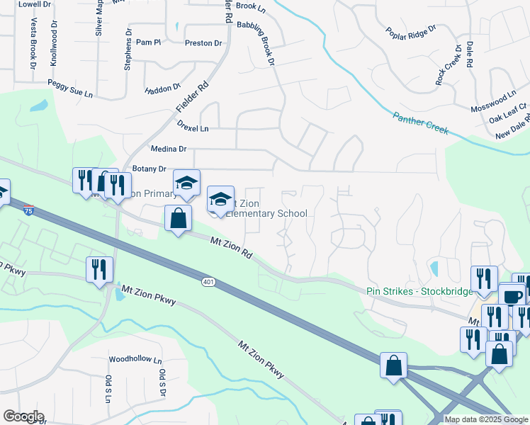 map of restaurants, bars, coffee shops, grocery stores, and more near 7248 Mountain Laurel Way in Stockbridge