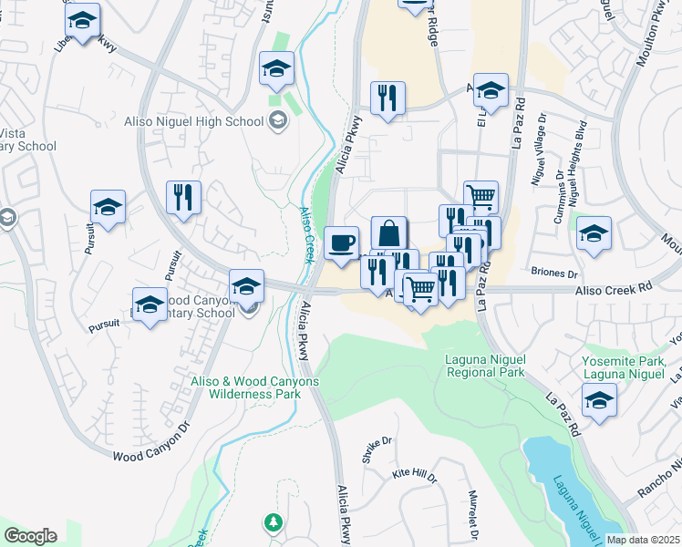 map of restaurants, bars, coffee shops, grocery stores, and more near 23811 Aliso Creek Road in Laguna Niguel