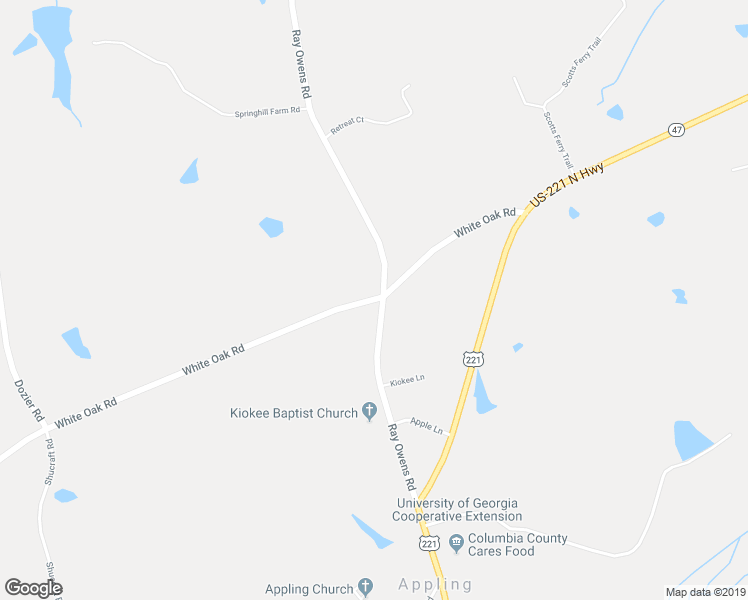 map of restaurants, bars, coffee shops, grocery stores, and more near 5701 White Oak Road in Appling