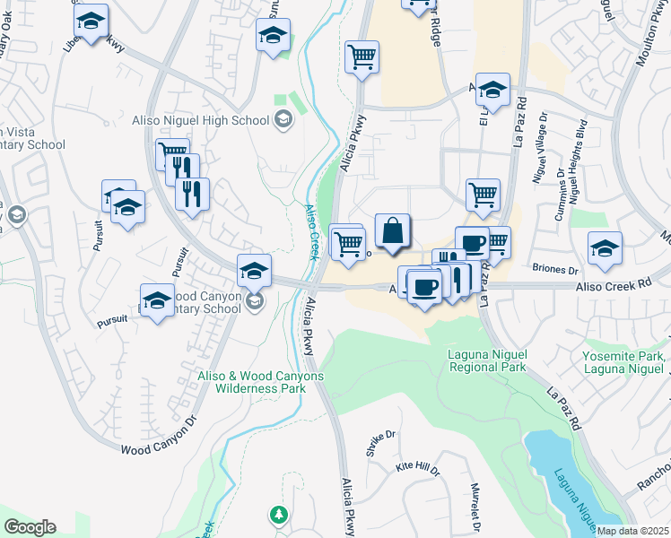 map of restaurants, bars, coffee shops, grocery stores, and more near 23811 Aliso Creek Road in Laguna Niguel