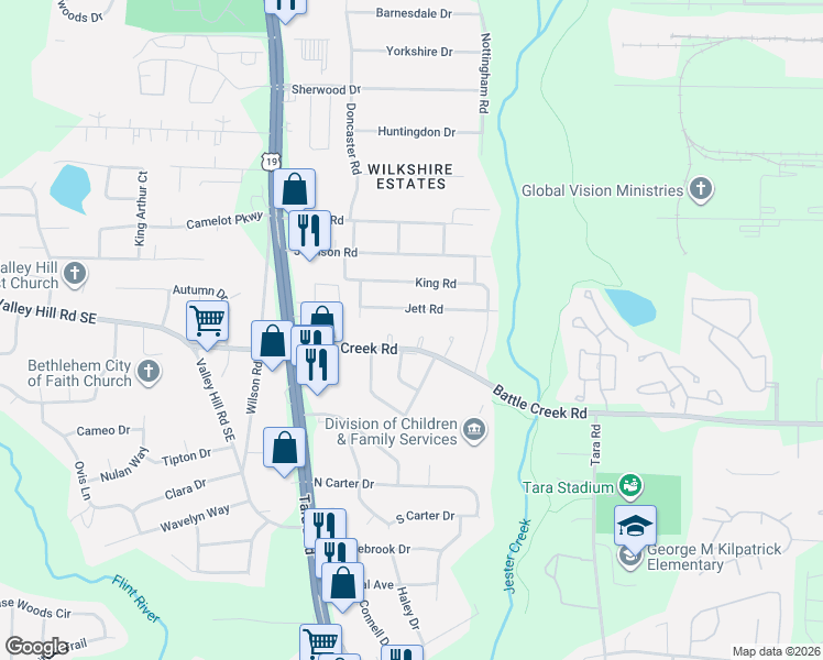 map of restaurants, bars, coffee shops, grocery stores, and more near 777 Jett Road in Jonesboro