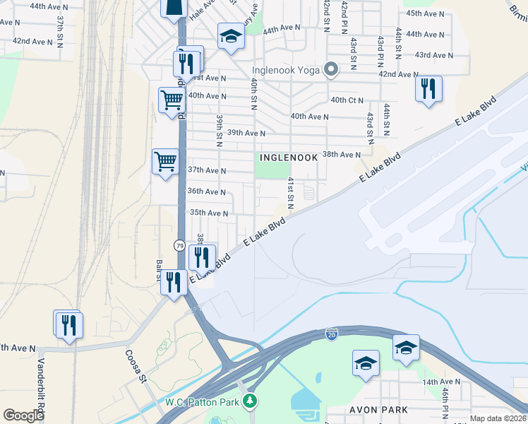 map of restaurants, bars, coffee shops, grocery stores, and more near 4000 35th Avenue North in Birmingham