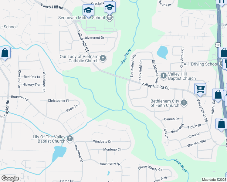 map of restaurants, bars, coffee shops, grocery stores, and more near 7255 Mockingbird Trail in Riverdale