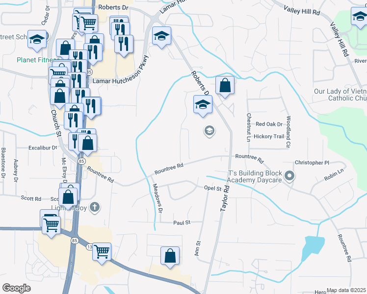 map of restaurants, bars, coffee shops, grocery stores, and more near 7263 Sandpiper Way in Riverdale
