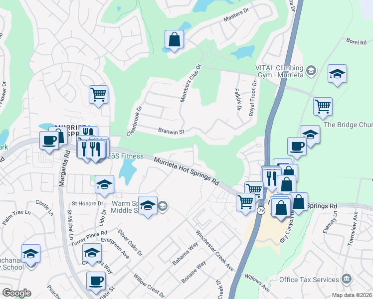 map of restaurants, bars, coffee shops, grocery stores, and more near 29338 Calle Gaviota in Murrieta