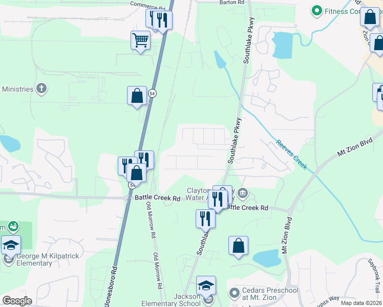 map of restaurants, bars, coffee shops, grocery stores, and more near 1486 Persimmon Trace in Morrow