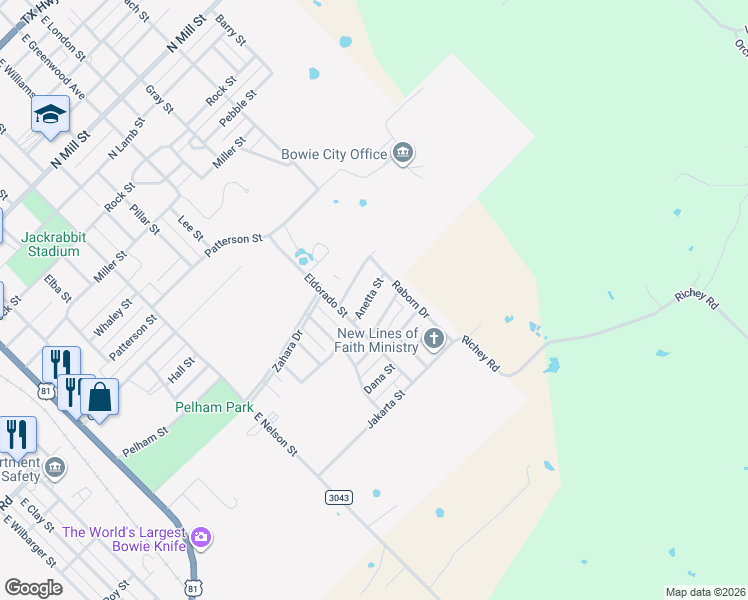 map of restaurants, bars, coffee shops, grocery stores, and more near 1212 Friona Street in Bowie
