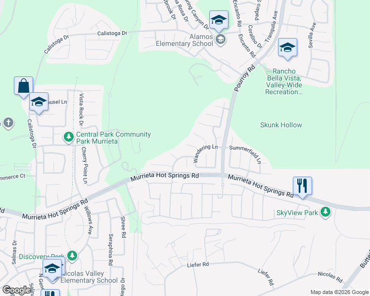 map of restaurants, bars, coffee shops, grocery stores, and more near 31877 Gatehouse Court in Murrieta