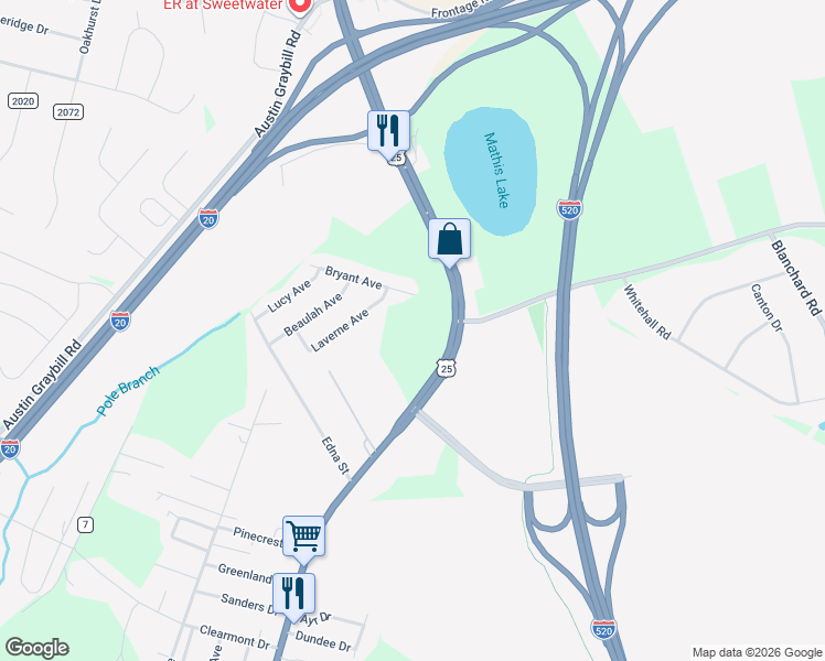 map of restaurants, bars, coffee shops, grocery stores, and more near 201 Bryant Avenue in North Augusta