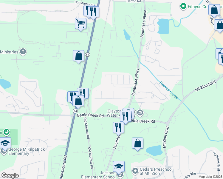 map of restaurants, bars, coffee shops, grocery stores, and more near 1490 Persimmon Trace in Morrow