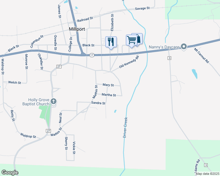 map of restaurants, bars, coffee shops, grocery stores, and more near Ann Street in Millport
