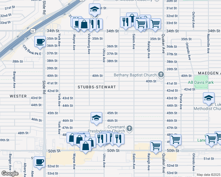 map of restaurants, bars, coffee shops, grocery stores, and more near 4716 42nd Street in Lubbock