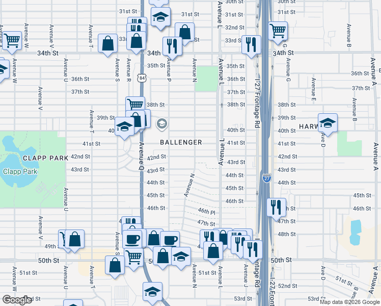 map of restaurants, bars, coffee shops, grocery stores, and more near in Lubbock
