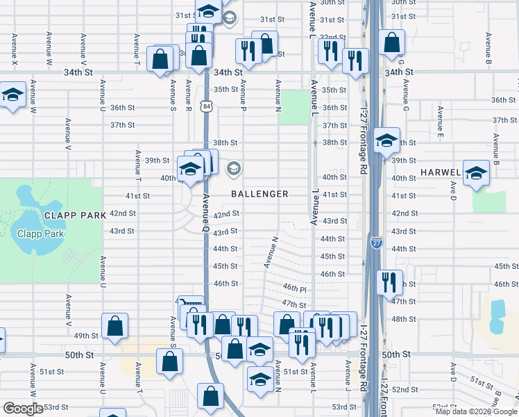 map of restaurants, bars, coffee shops, grocery stores, and more near in Lubbock