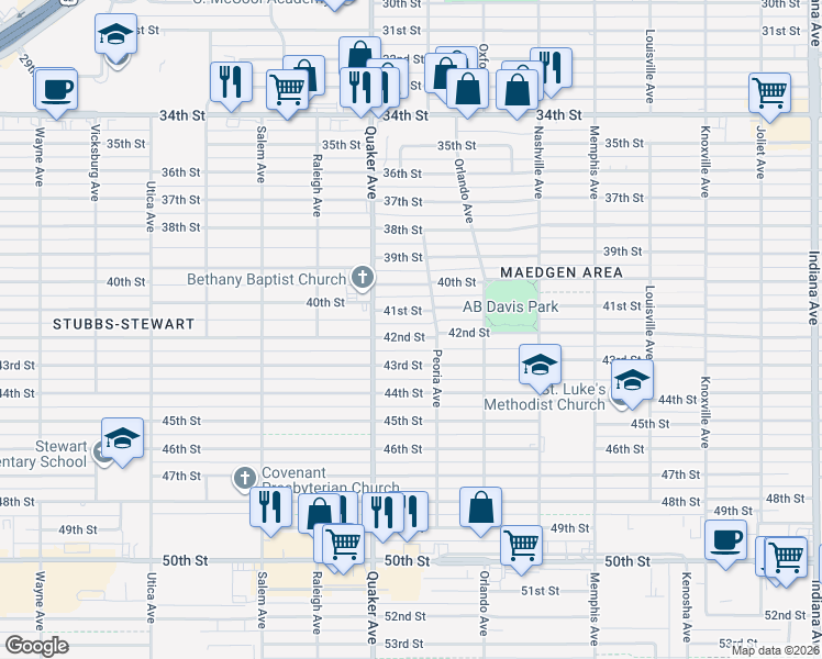 map of restaurants, bars, coffee shops, grocery stores, and more near 4313 41st Street in Lubbock