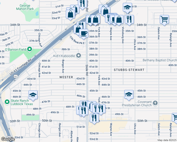 map of restaurants, bars, coffee shops, grocery stores, and more near in Lubbock
