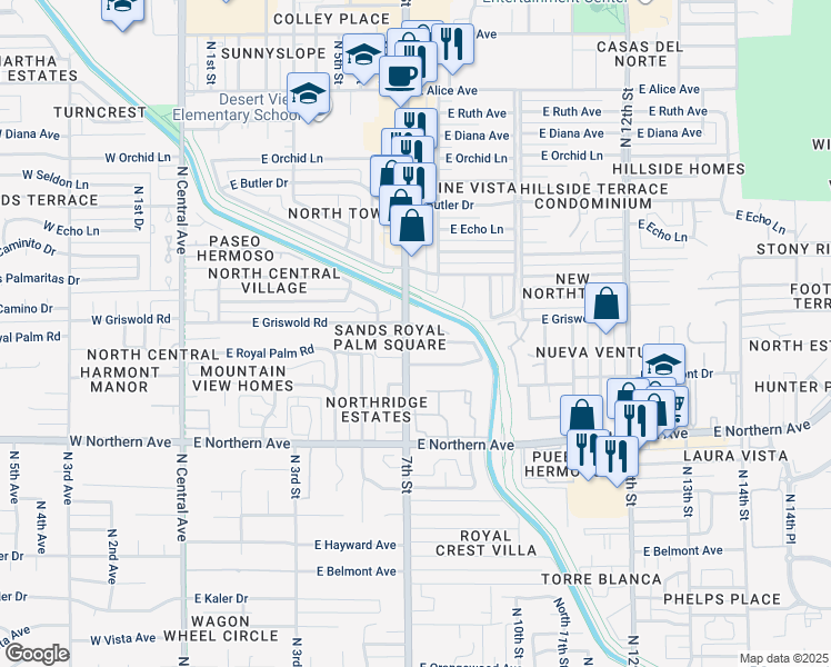 map of restaurants, bars, coffee shops, grocery stores, and more near 6291 North 7th Street in Phoenix