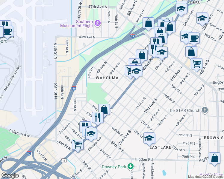 map of restaurants, bars, coffee shops, grocery stores, and more near 7120 2nd Avenue North in Birmingham