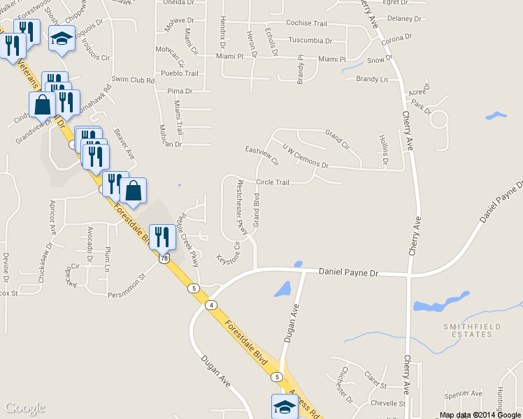 map of restaurants, bars, coffee shops, grocery stores, and more near 1129 Grand Boulevard in Birmingham