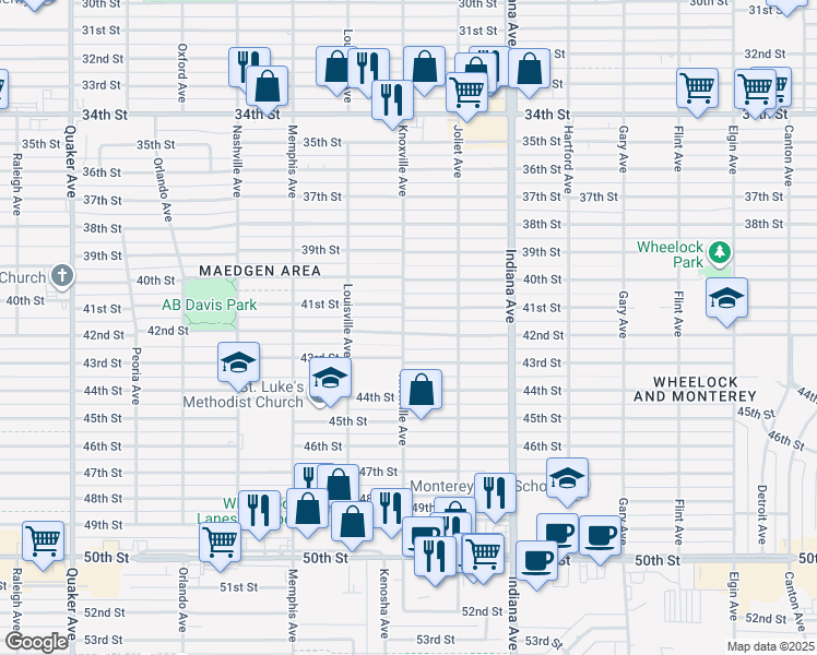 map of restaurants, bars, coffee shops, grocery stores, and more near 3520 42nd Street in Lubbock
