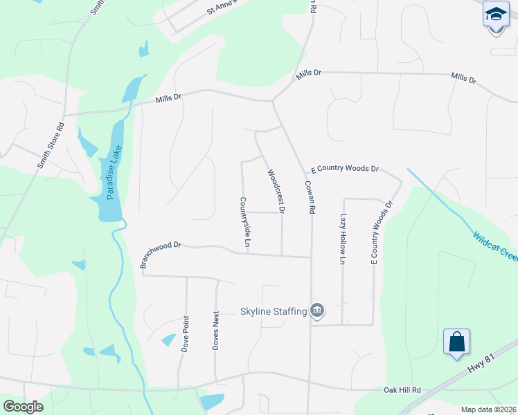 map of restaurants, bars, coffee shops, grocery stores, and more near 50 Hidden Ridge Drive in Covington
