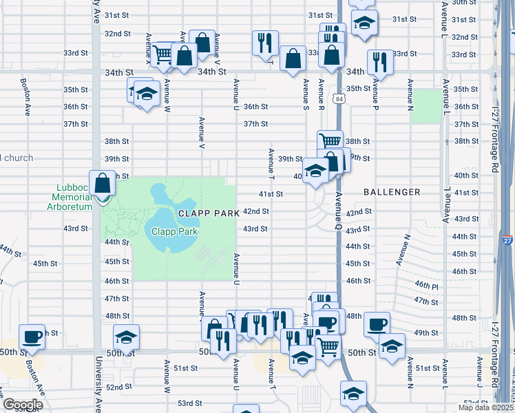 map of restaurants, bars, coffee shops, grocery stores, and more near 2010 42nd Street in Lubbock