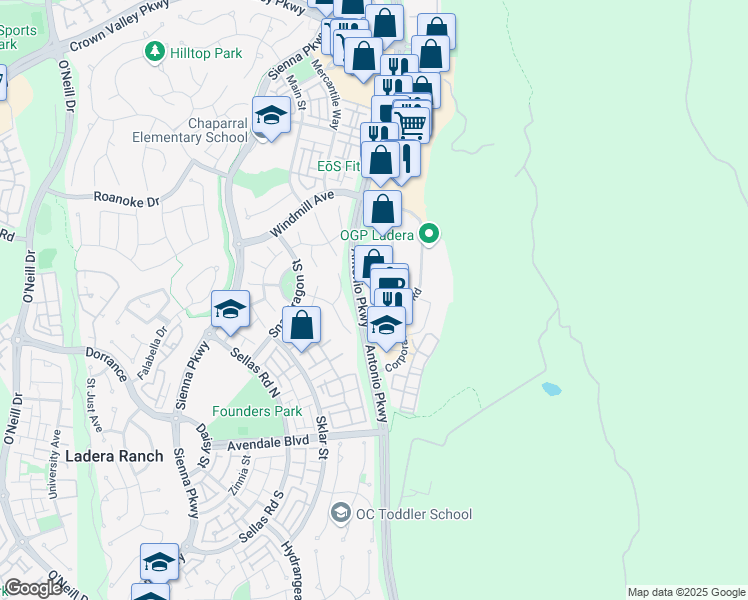 map of restaurants, bars, coffee shops, grocery stores, and more near 999 Corporate Drive in Ladera Ranch