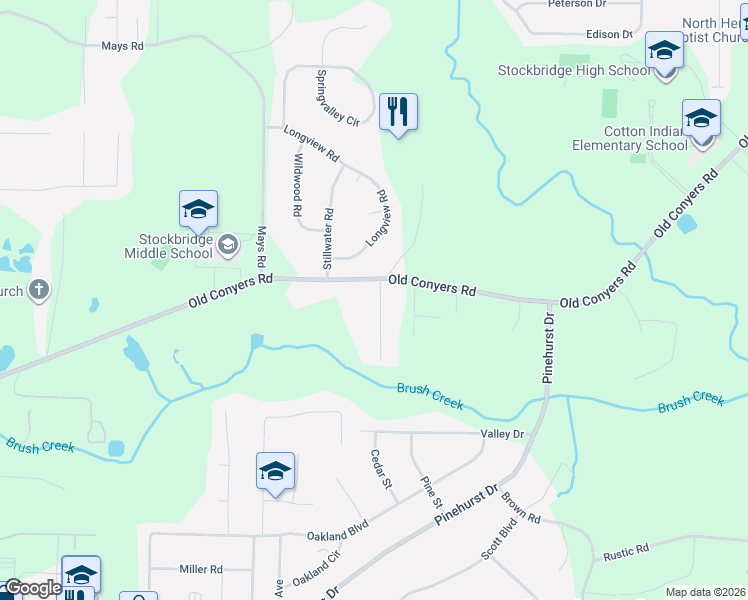 map of restaurants, bars, coffee shops, grocery stores, and more near 15 Glenn Burnie Drive in Stockbridge