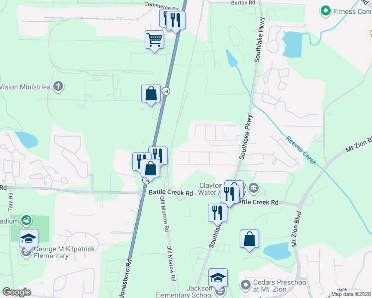 map of restaurants, bars, coffee shops, grocery stores, and more near 1442 Persimmon Trace in Morrow