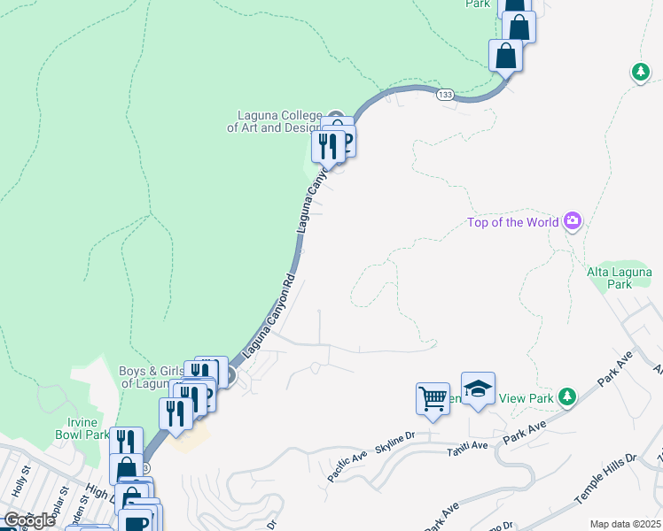 map of restaurants, bars, coffee shops, grocery stores, and more near 1694 Del Mar Avenue in Laguna Beach