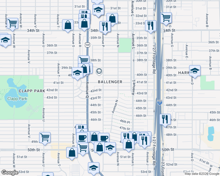 map of restaurants, bars, coffee shops, grocery stores, and more near in Lubbock