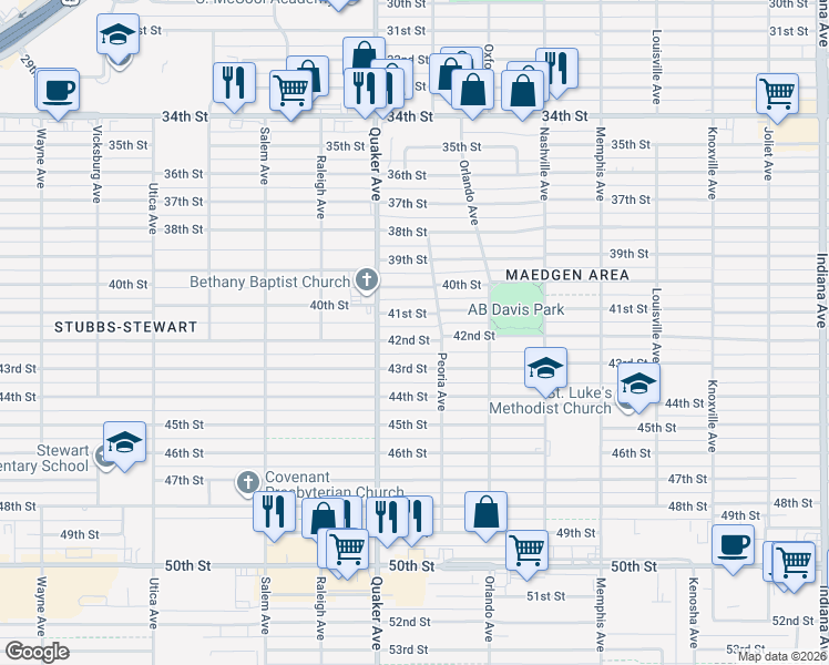 map of restaurants, bars, coffee shops, grocery stores, and more near 4313 41st Street in Lubbock
