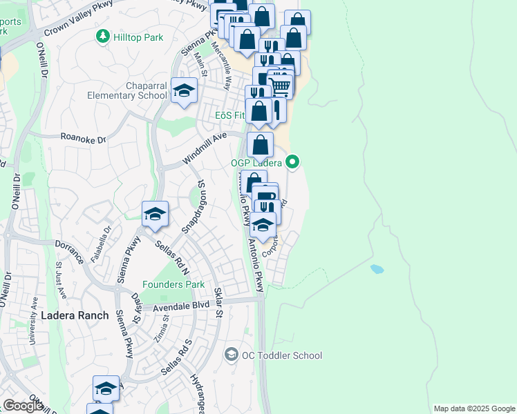 map of restaurants, bars, coffee shops, grocery stores, and more near 999 Corporate Drive in Ladera Ranch