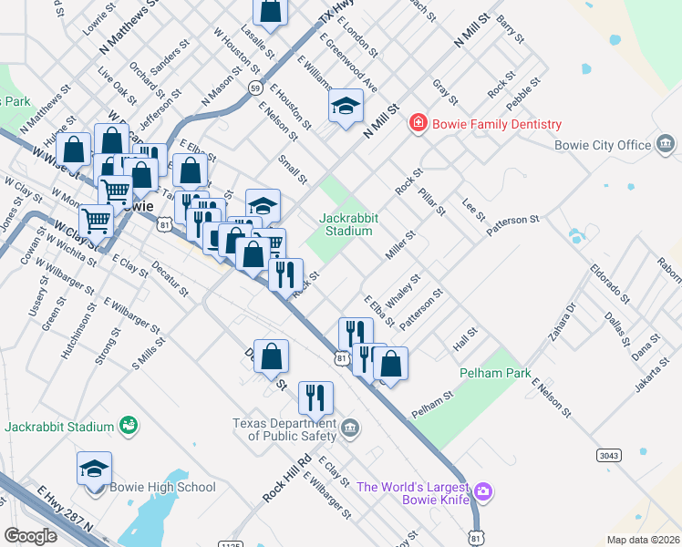 map of restaurants, bars, coffee shops, grocery stores, and more near 312 Washington Street in Bowie
