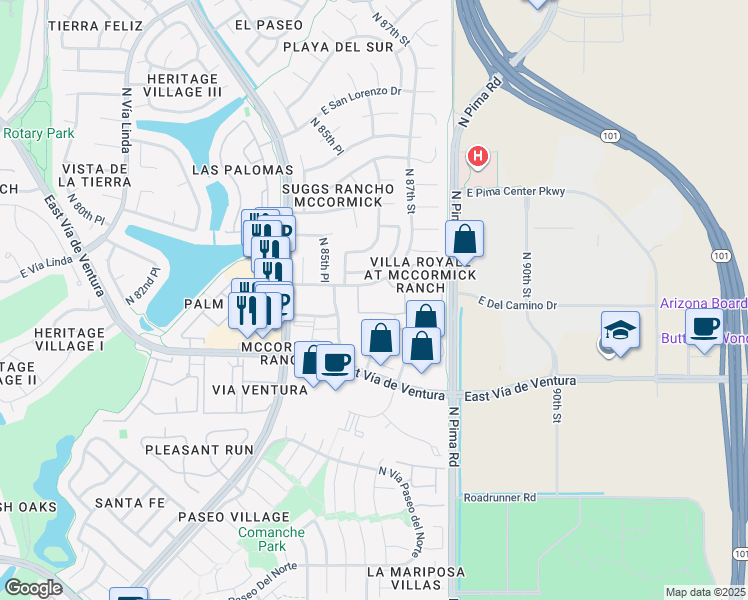 map of restaurants, bars, coffee shops, grocery stores, and more near 8603 East Royal Palm Road in Scottsdale