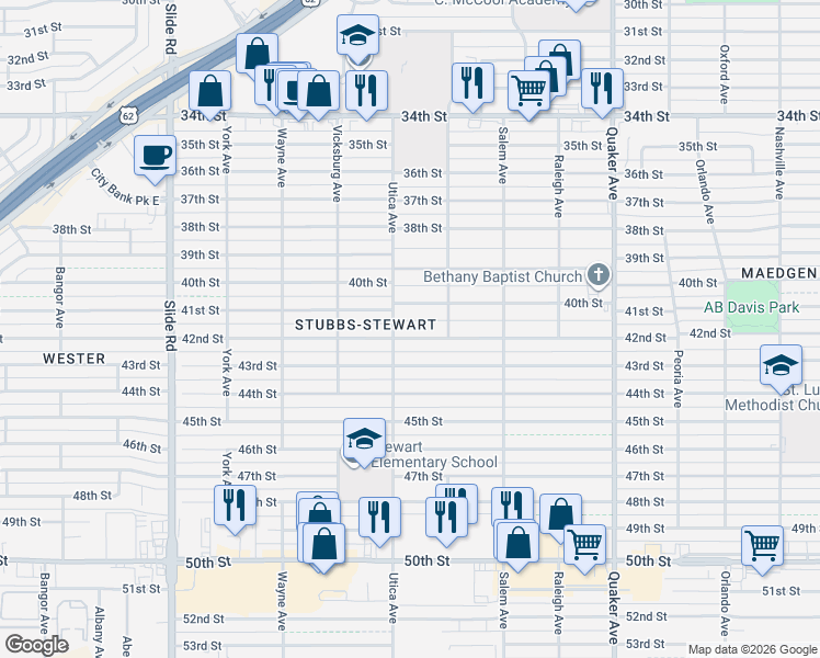 map of restaurants, bars, coffee shops, grocery stores, and more near 4718 42nd St in Lubbock