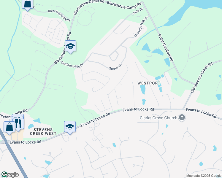 map of restaurants, bars, coffee shops, grocery stores, and more near 772 Locks Way in Augusta