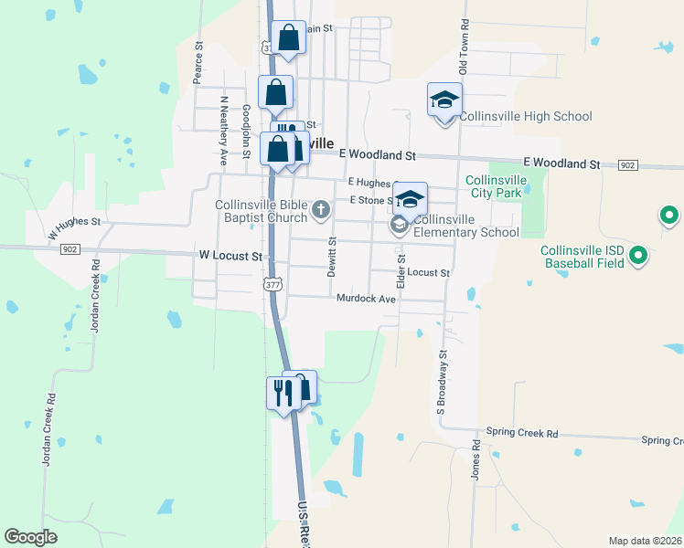 map of restaurants, bars, coffee shops, grocery stores, and more near 501 Dewitt Street in Collinsville