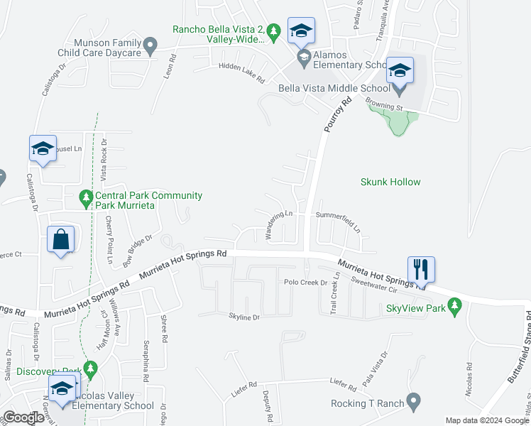 map of restaurants, bars, coffee shops, grocery stores, and more near 31877 Gatehouse Court in Murrieta