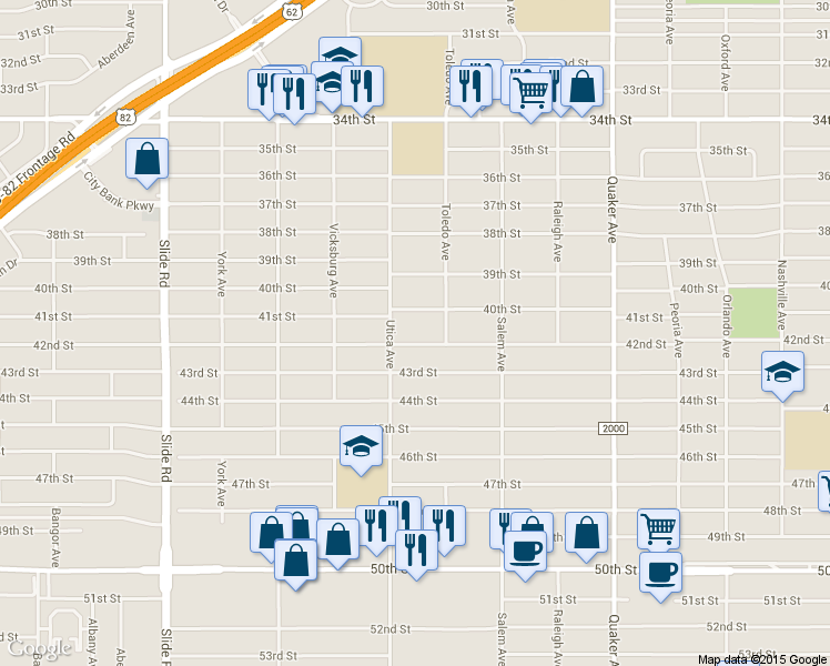 map of restaurants, bars, coffee shops, grocery stores, and more near 4718 42nd Street in Lubbock