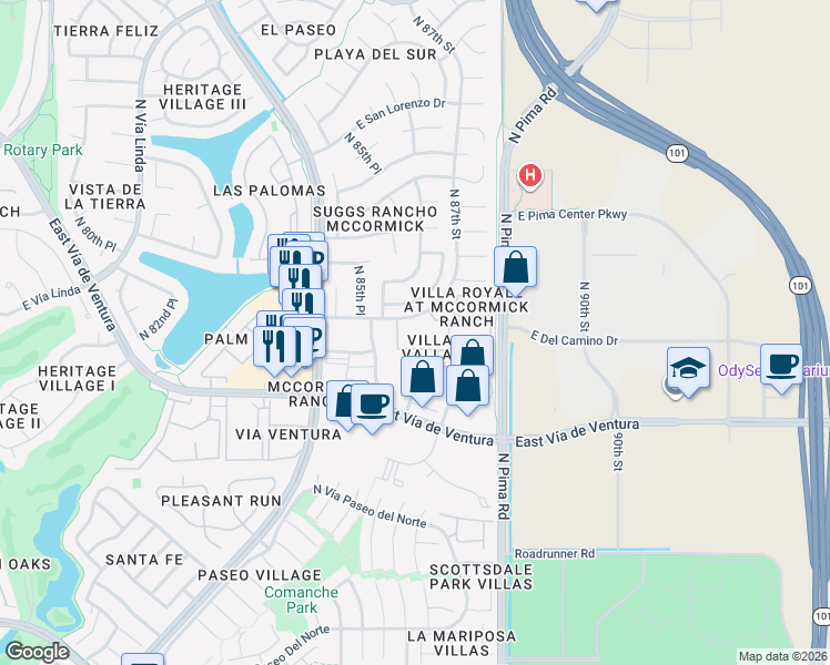 map of restaurants, bars, coffee shops, grocery stores, and more near 8603 East Royal Palm Road in Scottsdale