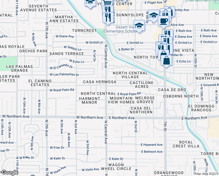 map of restaurants, bars, coffee shops, grocery stores, and more near in Phoenix