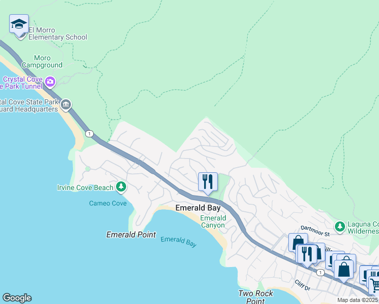map of restaurants, bars, coffee shops, grocery stores, and more near 1003 Emerald Bay in Laguna Beach