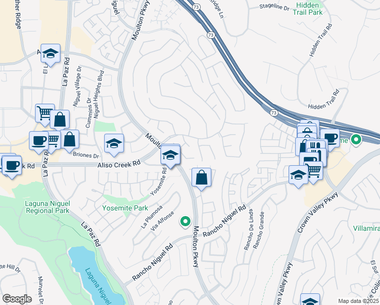 map of restaurants, bars, coffee shops, grocery stores, and more near 27955 Glenfield Circle in Laguna Niguel