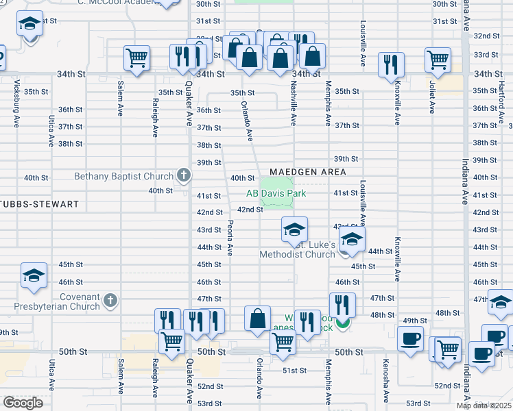 map of restaurants, bars, coffee shops, grocery stores, and more near 4202 42nd St in Lubbock